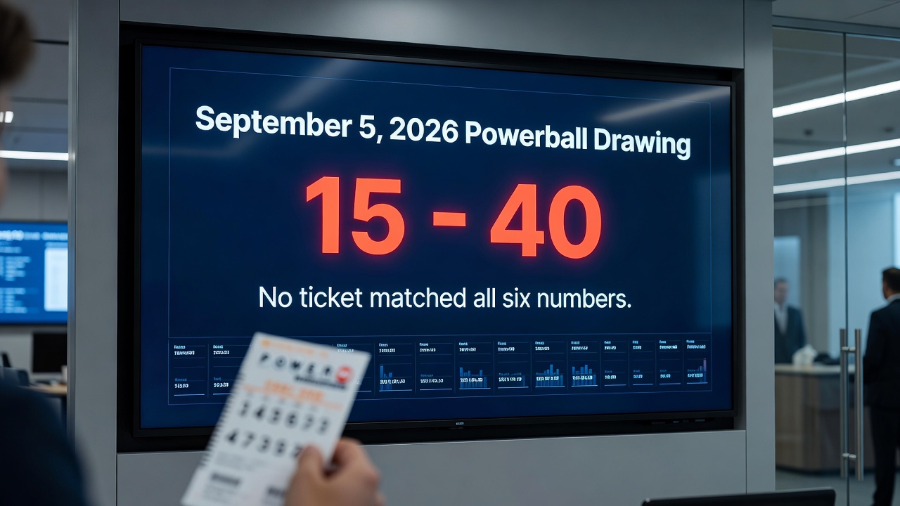 Convenience store lottery counter with Powerball signage